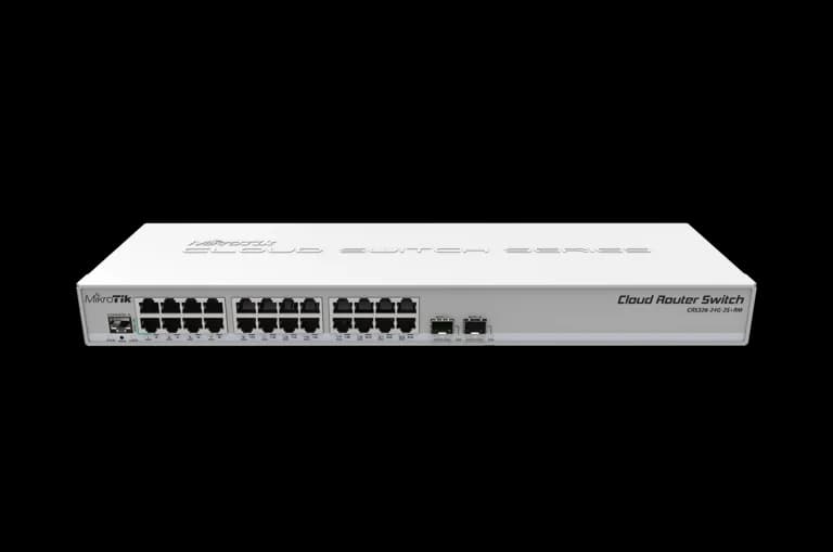CRS326-24G-2S+RM — Switch managé 24 GbE + 2 SFP+ 10G, dual-OS SwitchOS/RouterOS. Distribué par UBSM au Maroc.
