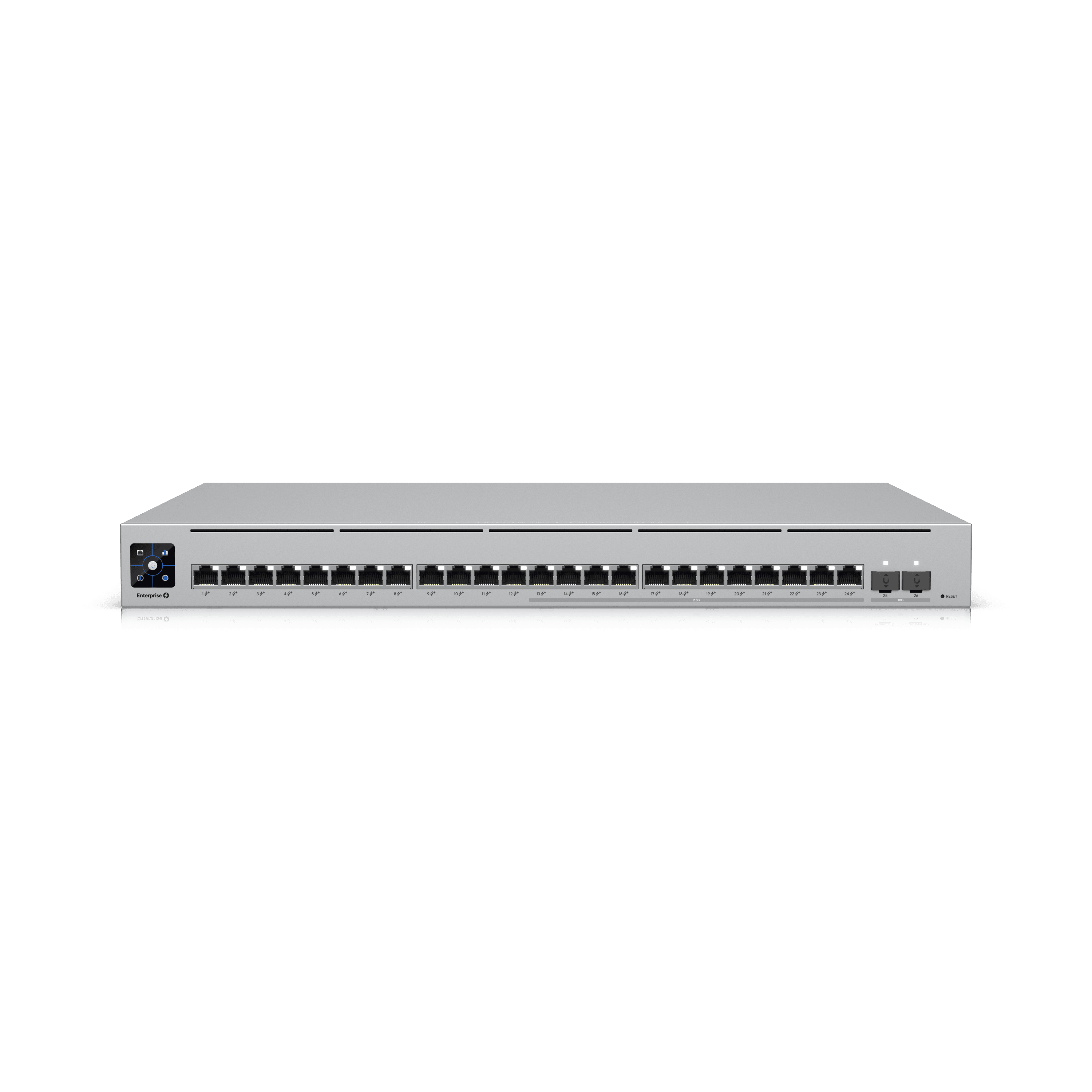 USW Enterprise 24 PoE — Switch managé 24 ports PoE+ Layer 3 avec 2 ports SFP+ 10G. Distribué par UBSM au Maroc.