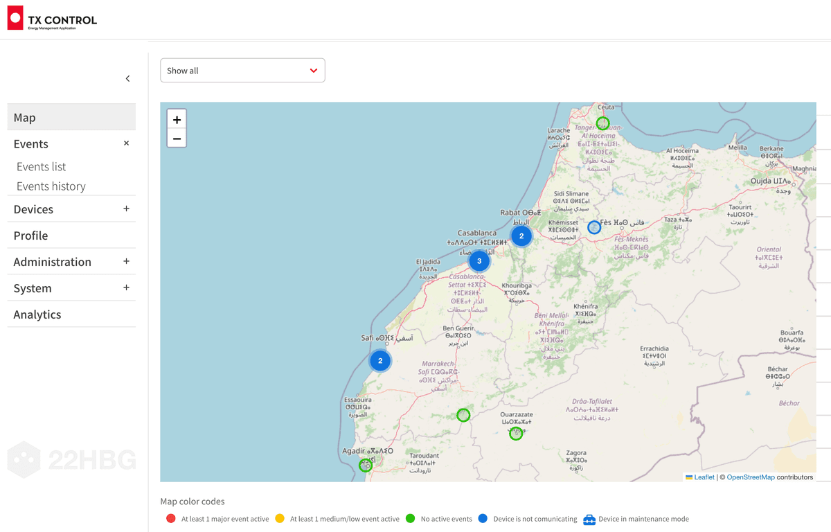 TX-Control — Carte de supervision des émetteurs FM et TV au Maroc en temps réel